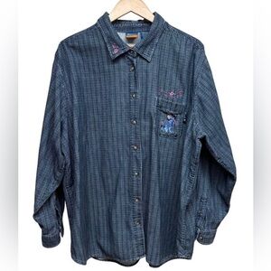 Pooh Disney Blue Pinstripe Button Down Shirt